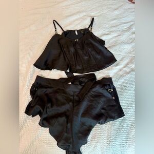 Honey Birdette Black Satin Lingerie with Gold Details